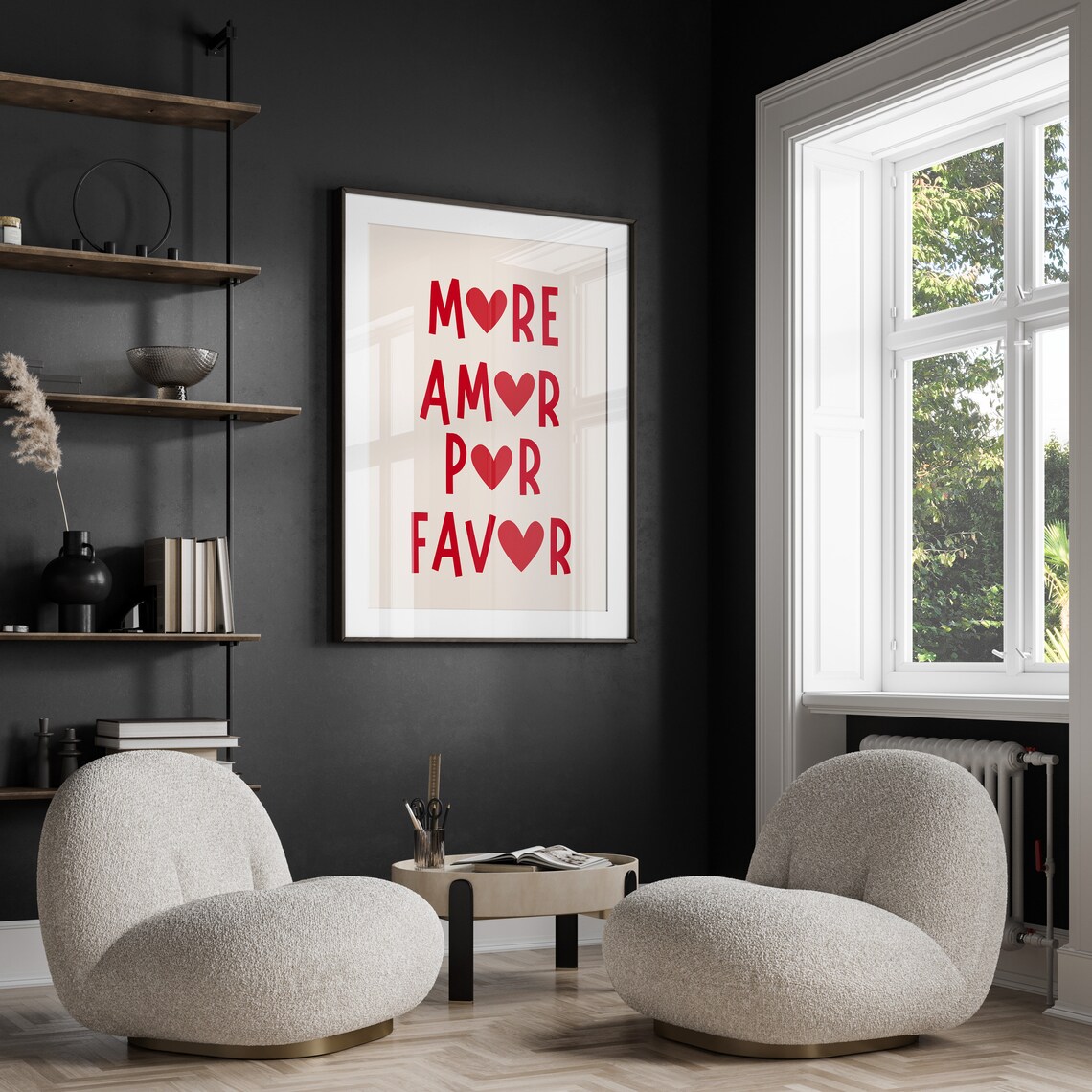More Amor Por Favor Red Heart Spanish Love Quote Cream Wall Art - Image 2