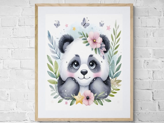 Cute Girl Panda Nursery Art Nursery Decor Art Wall Art Prints