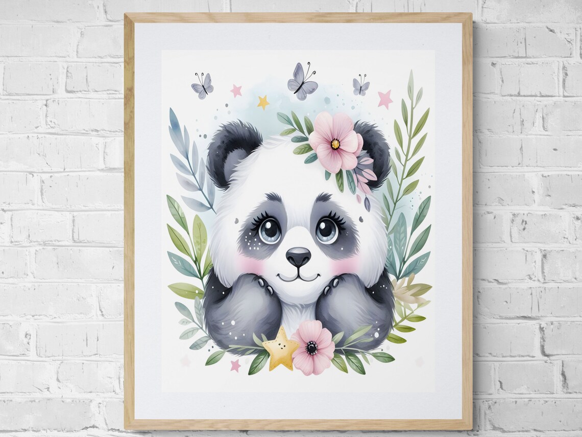 Cute Girl Panda Nursery Art Nursery Decor Art Wall Art Prints