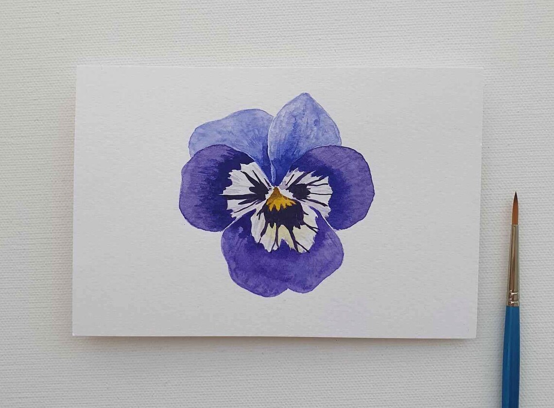 Purple Pansy Flower Watercolor Minimalist Botanical Art Poster