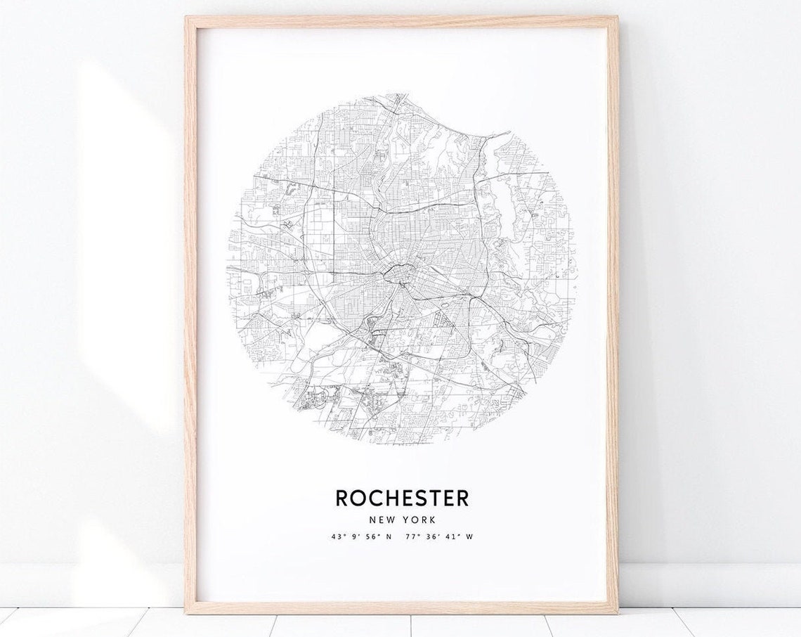Rochester Map Print New York Art Poster City Street Road Black White Modern Wall Office Decor