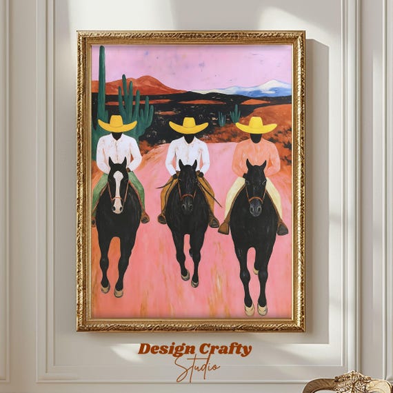 Southwestern Cowboy Print Abstract Colorful Horse Painting Eclectic Western Wall Art Modern Country Poster