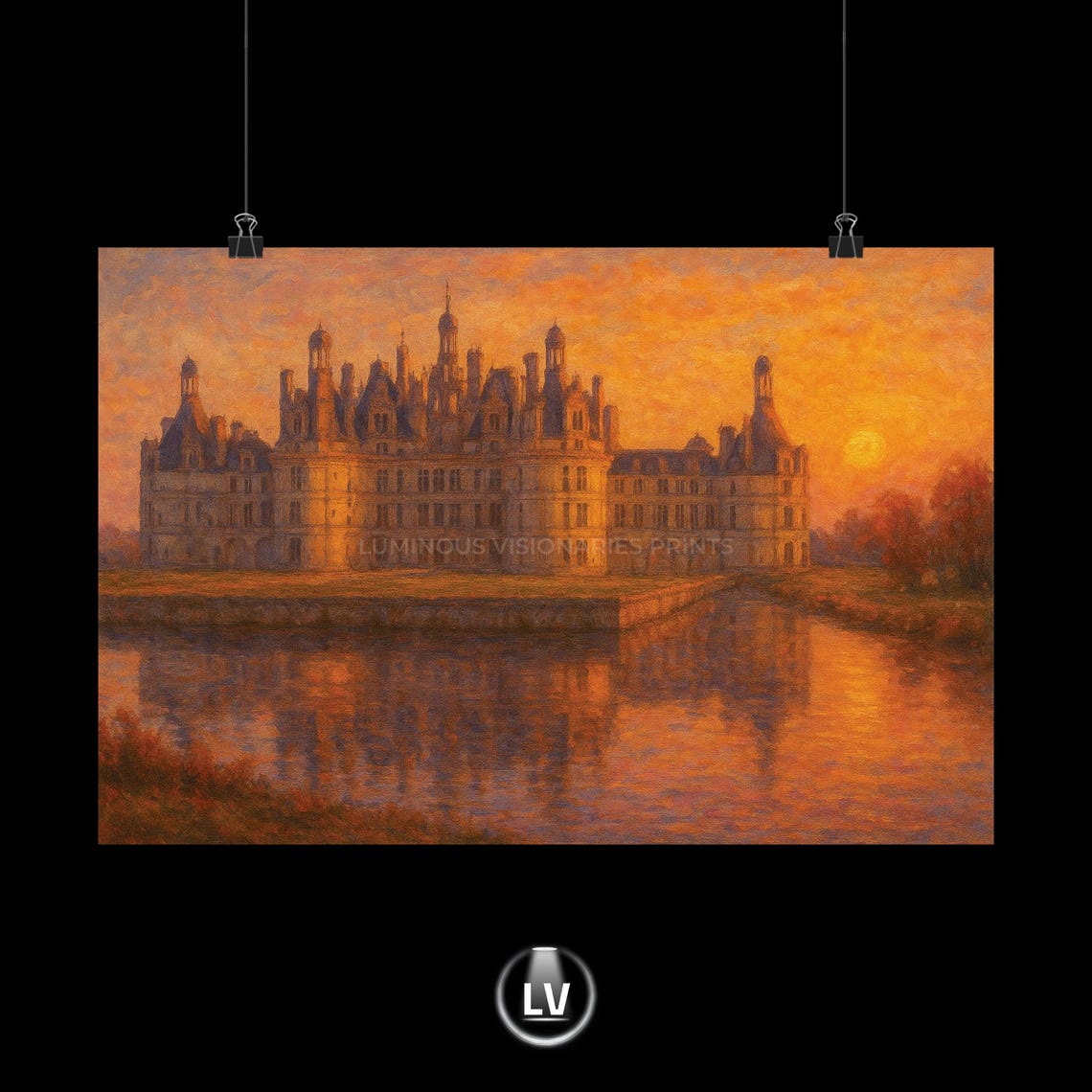 Chateau de Chambord Sunset Loire Valley Oil Painting Art Poster