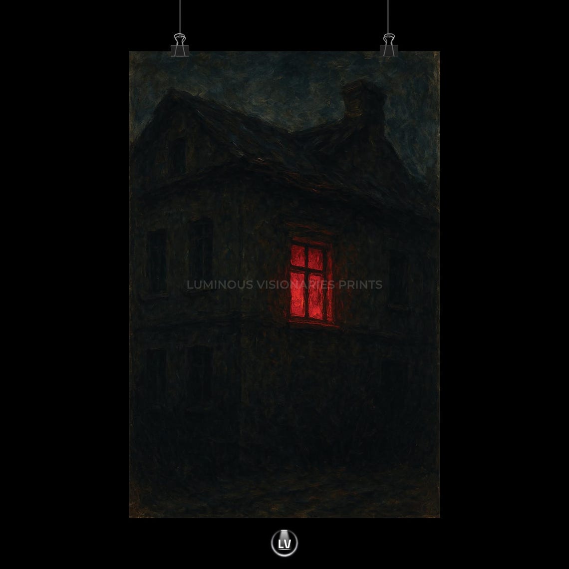 Haunting Gothic House Night Matte Red Window Light Eerie Poster
