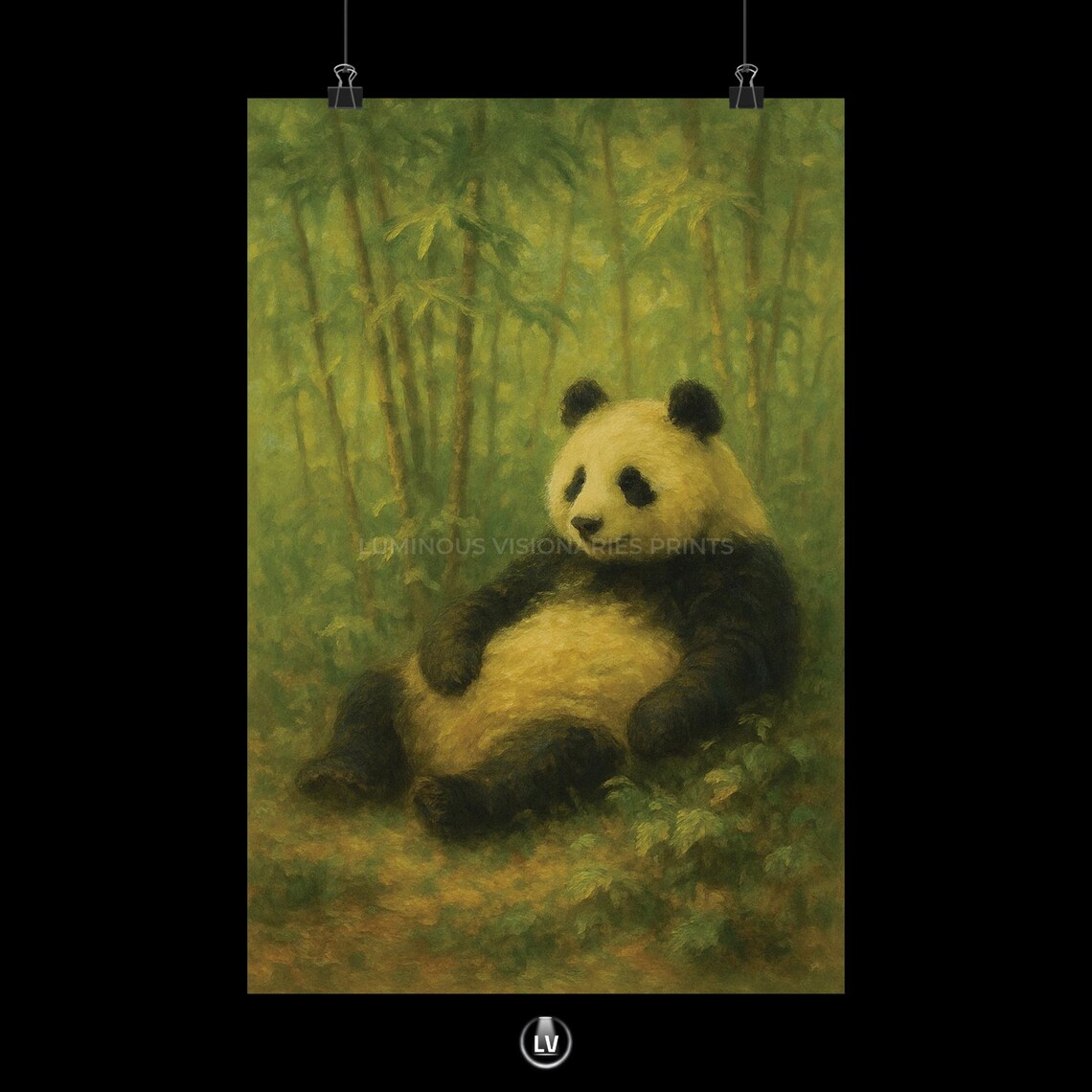 Whimsical Panda Poster Print, Cute Bamboo Decor
