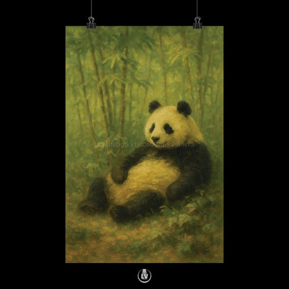 Whimsical Panda Poster Print, Cute Bamboo Decor
