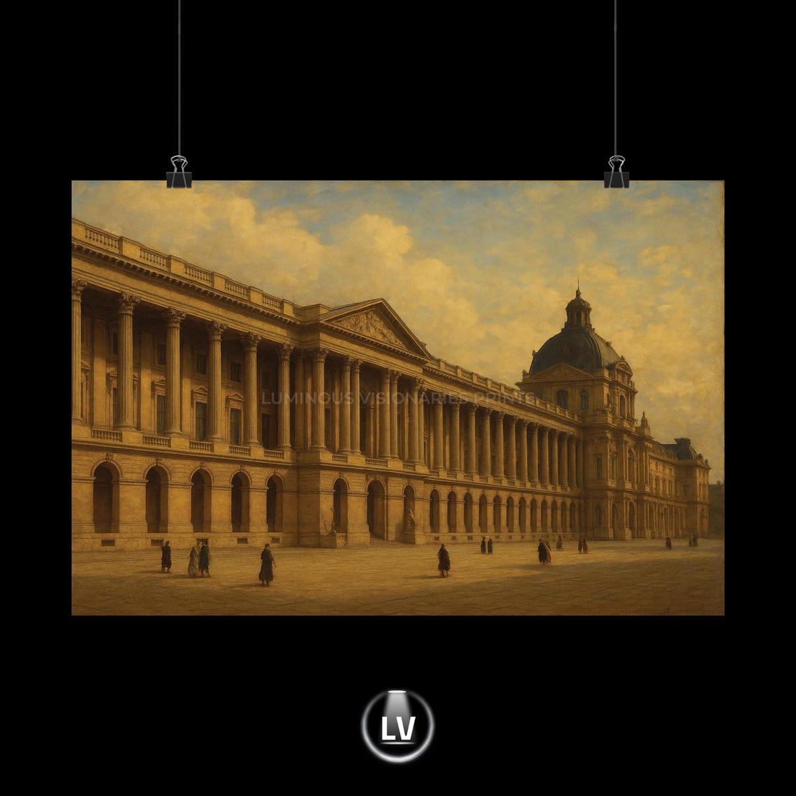 Louvre Palace Paris Courtyard Historic Museum Oil Painting Poster Art
