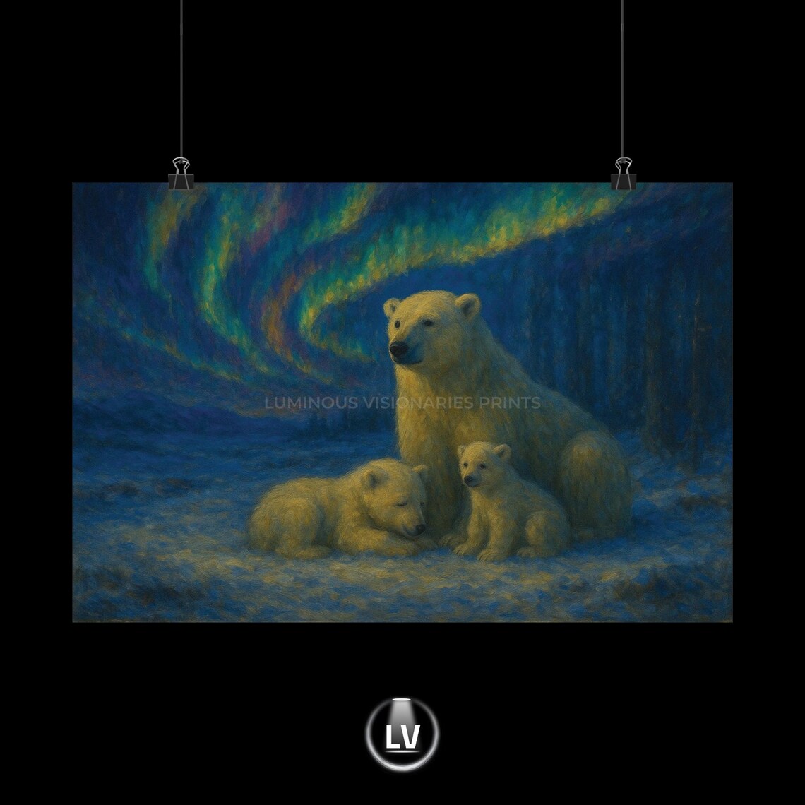 Polar Bear Family Poster, Arctic Animal Art Print
