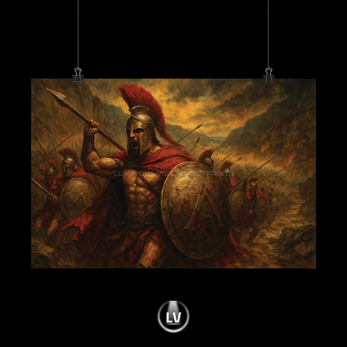 Spartan Warrior Ancient Greece Battle Oil Painting Art Poster