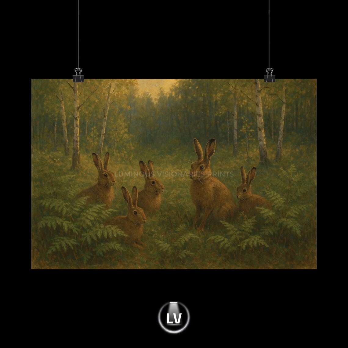 Rabbit Forest Wildlife Art Print, Botanical Jungle