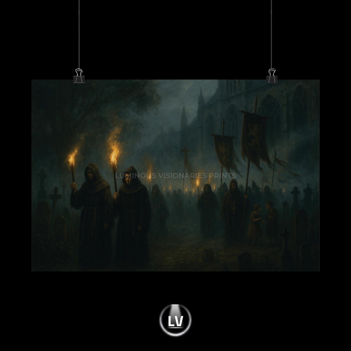 Medieval Funeral Procession, Gothic Dark Fantasy Art Print