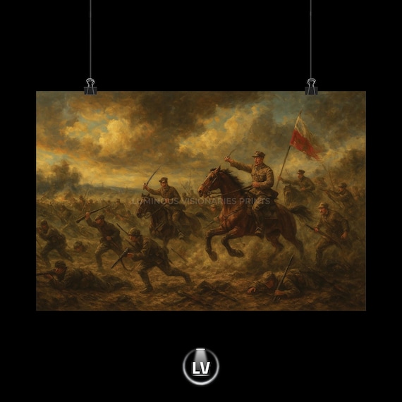 Polish Cavalry Charge Historic Battle Oil Painting Style Poster