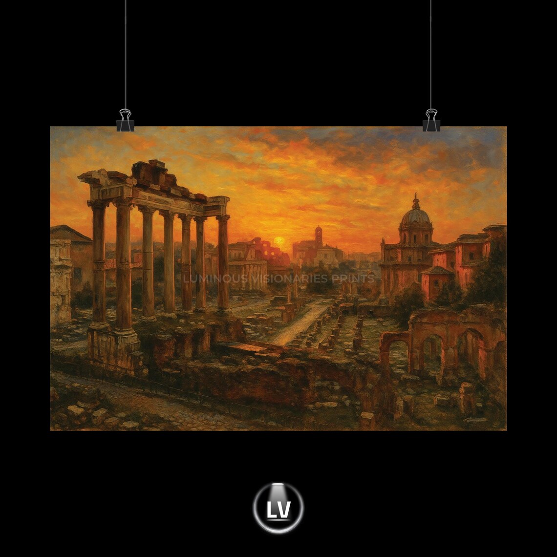 Roman Forum Sunset Ancient Rome Ruins Oil Painting Art Poster