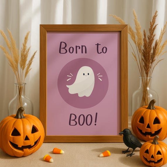 Halloween Nursery Wall Art Born To Boo Autumn Baby Room Decor Dusty Pink Print Cute Artwork Spooky Gift