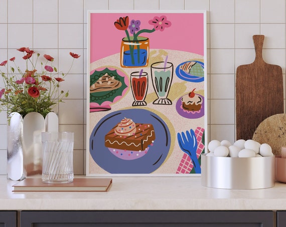 Sweet Breakfast Still Life Illustration Colorful Kitchen Art Print