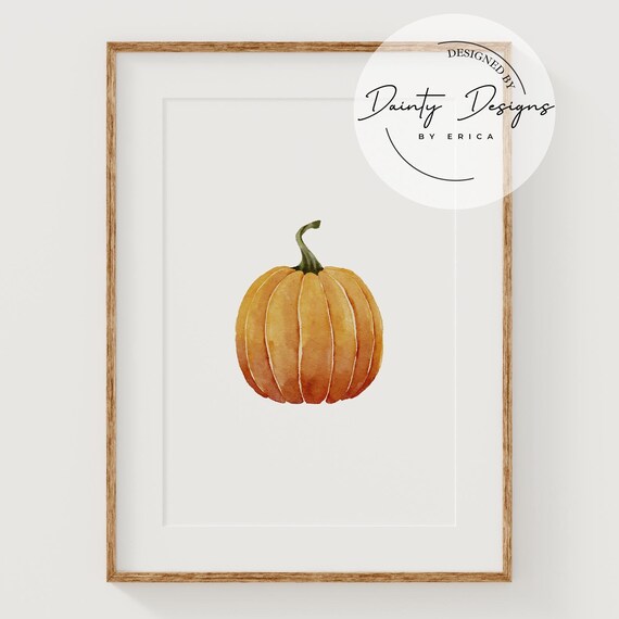 Orange Watercolor Pumpkin Autumn Fall Harvest Kitchen Art Poster