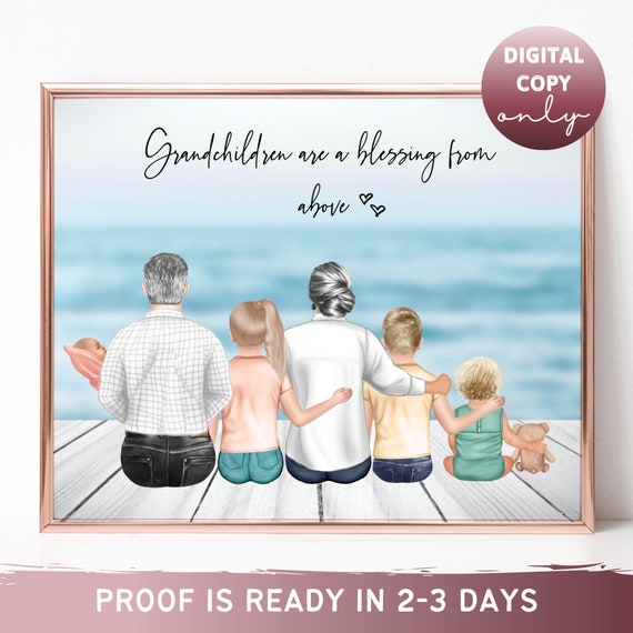 Grandparents With Grandchildren Beach Dock Family Portrait Poster