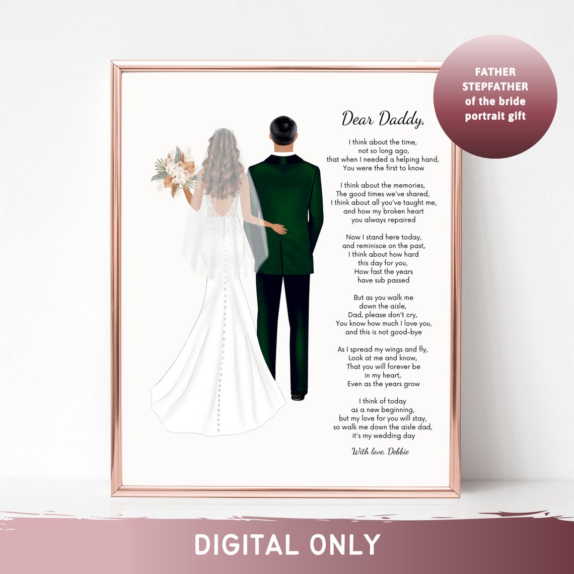 Dear Daddy Father Stepfather Bride Custom Wedding Poem Poster