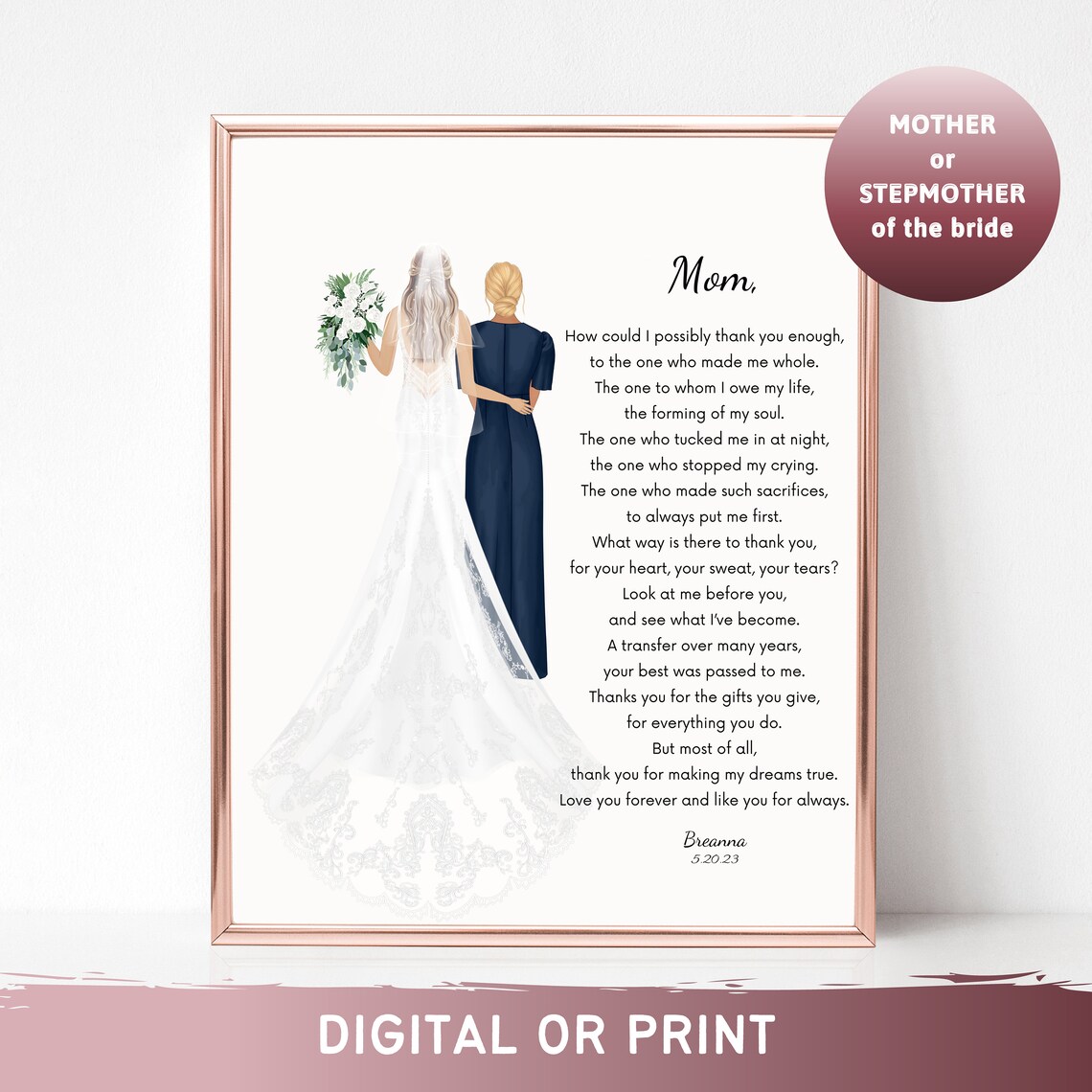 Mom How Could I Possibly Thank You Mother of the Bride Poem Poster