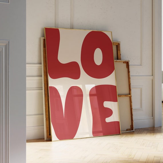 Love Poster Red Retro Wall Art Love Wall Art Aesthetic Maximalist Poster 70s Trendy Wall Art Bold Typography Art Print