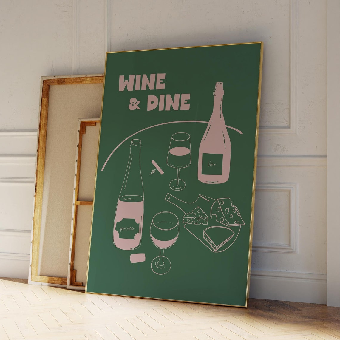 Wine And Dine Deep Dark Green Bar Art Cheese And Prosecco Poster