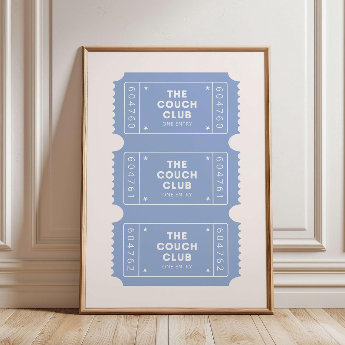 The Couch Club Three Blue Ticket Stubs Retro Entry Wall Poster