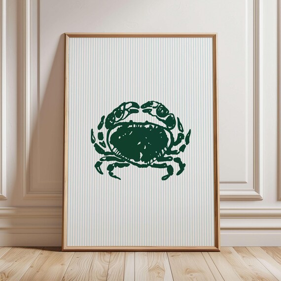 Crab Wall Print Kitchen Art Trendy Seafood Fisherman Dining Room Decor Striped