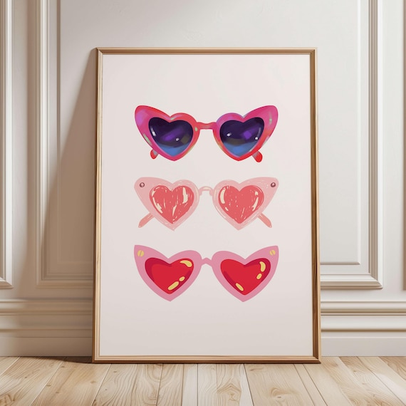 Three Heart Shaped Sunglasses Pink Girly Preppy Dorm Room Poster