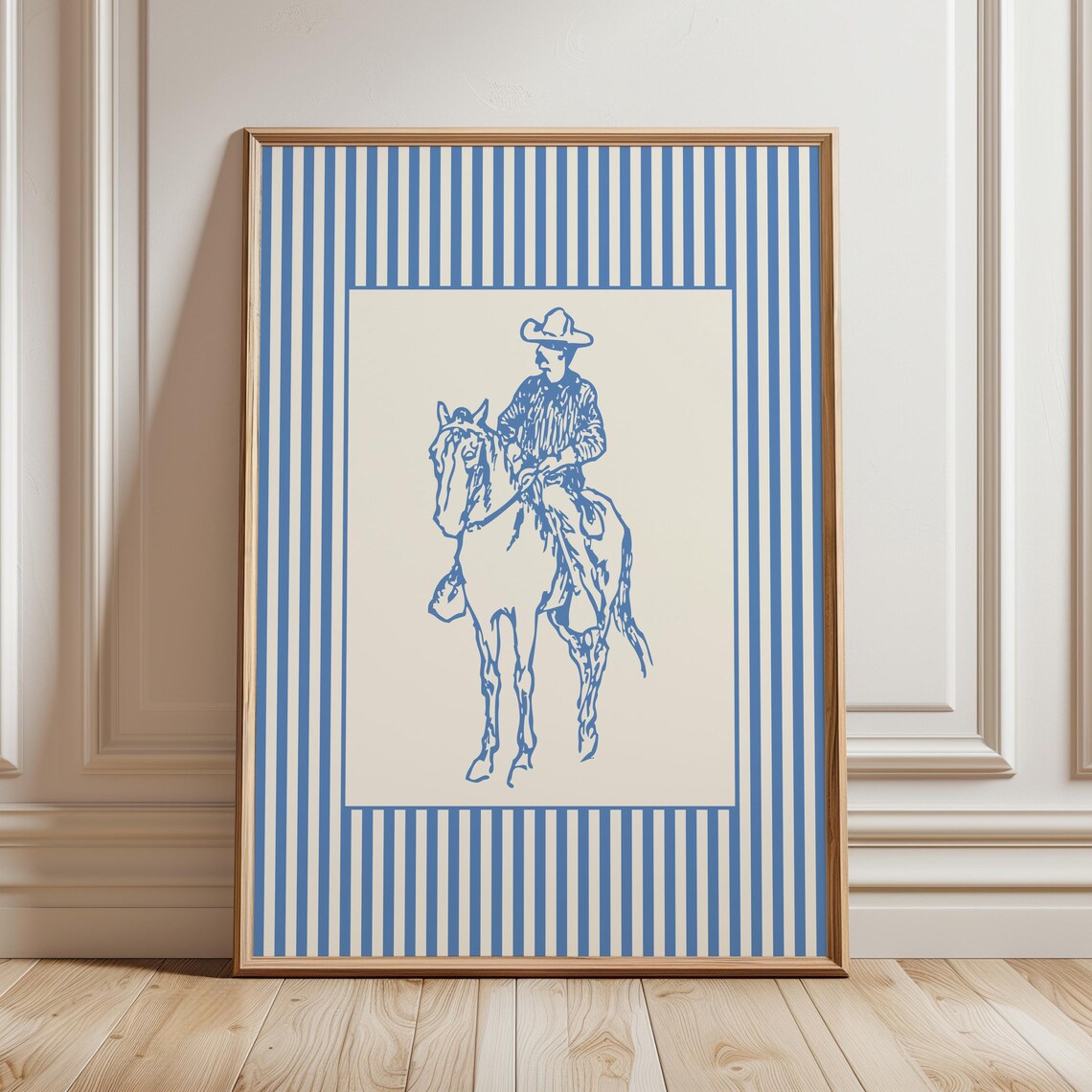 Cowboy Sketch Art Print, Grandmillennial Western Horse