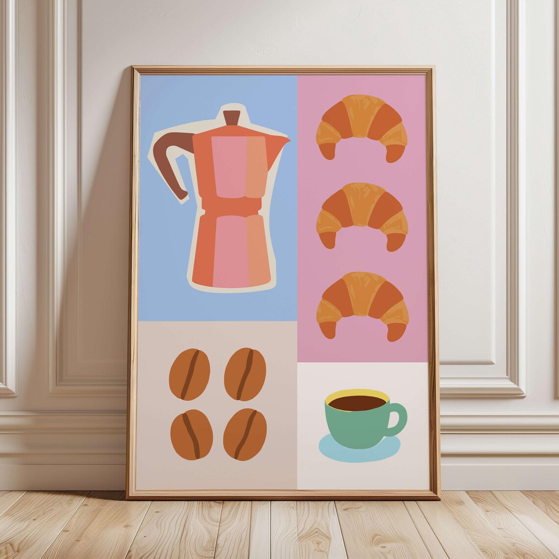 Coffee Croissant Kitchen Print Moka Pot Illustration