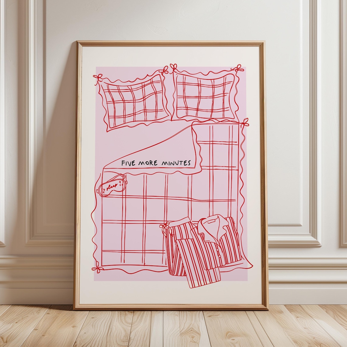 Five More Minutes Print, Pink Dorm Room Decor