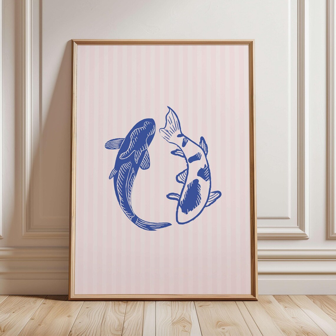 Blue Yin Yang Fish Whimsical Poster, Dorm Room Decor