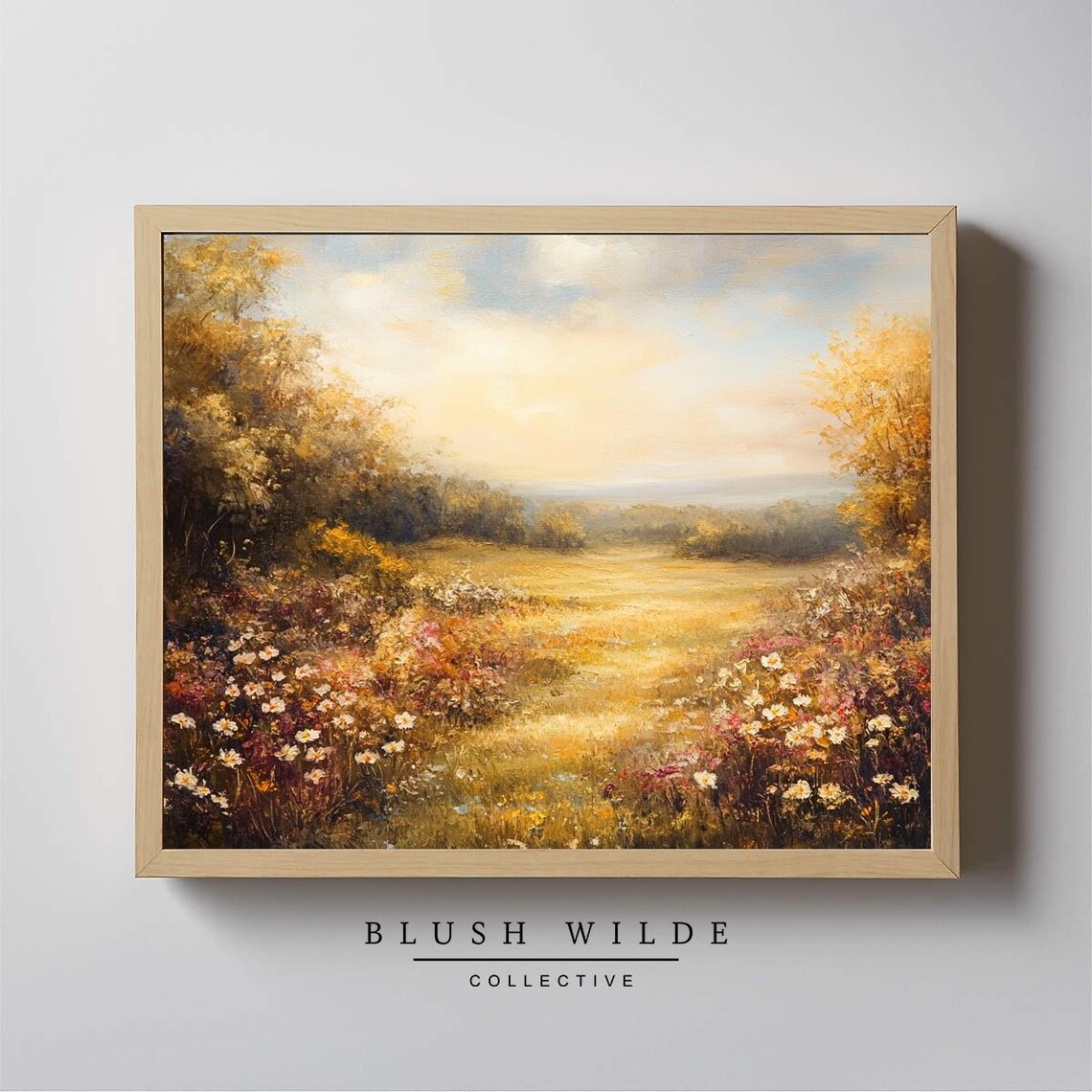 Wildflower Meadow With Daisies At Sunrise Vintage Field Floral Poster