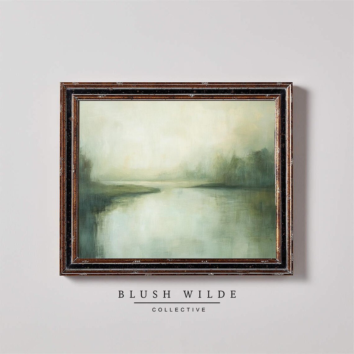 Misty Pale Green Lake At Dawn Minimalist Tonalist Landscape Poster