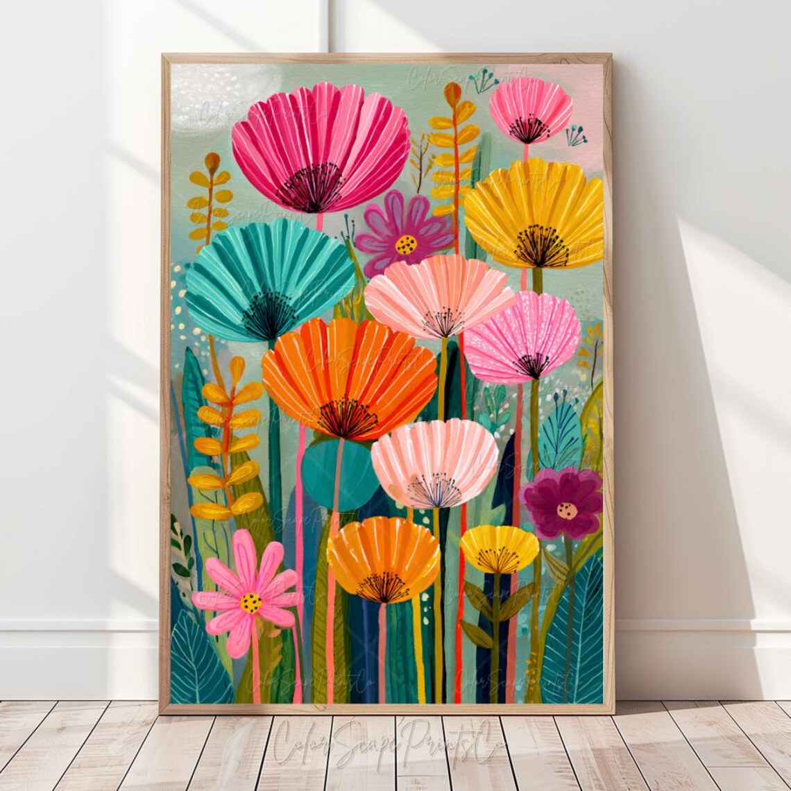 Colorful Giant Poppies Summer Flower Garden Painting Art Poster