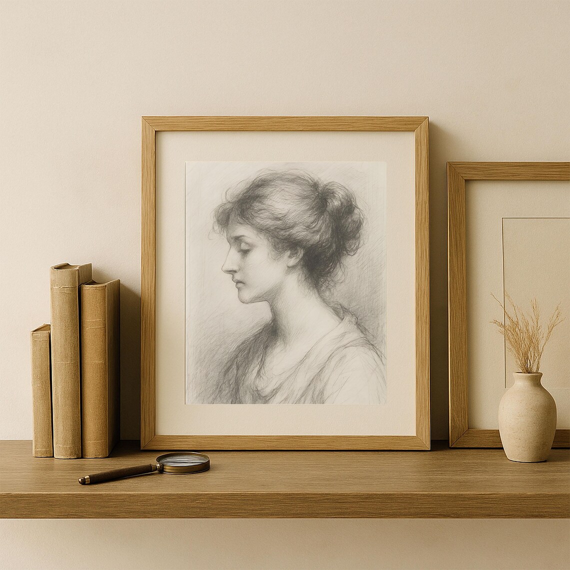 Classical Woman Profile Portrait Vintage Pencil Sketch Poster