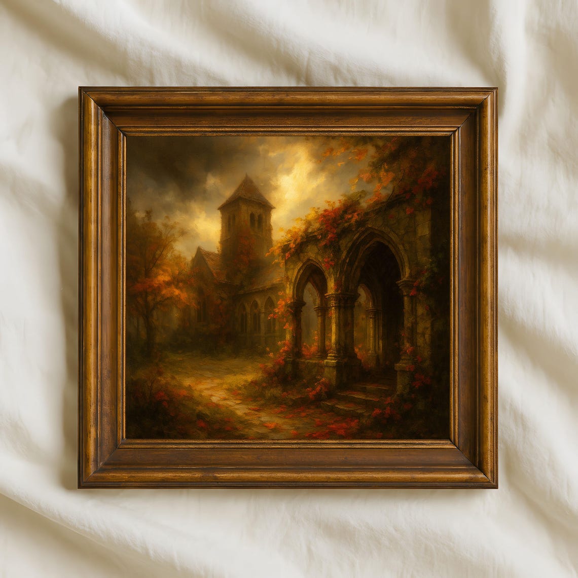 Autumn Gothic Abbey Ruins Stone Arches Ivy Moody Medieval Poster