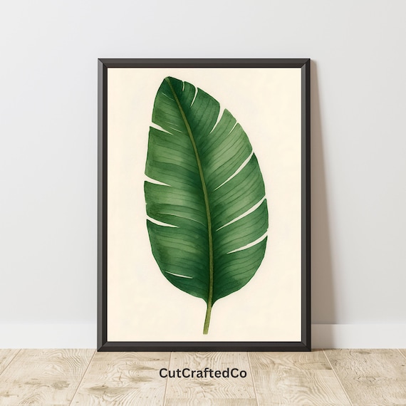 Tropical Green Banana Leaf Watercolor Botanical Minimalist Poster