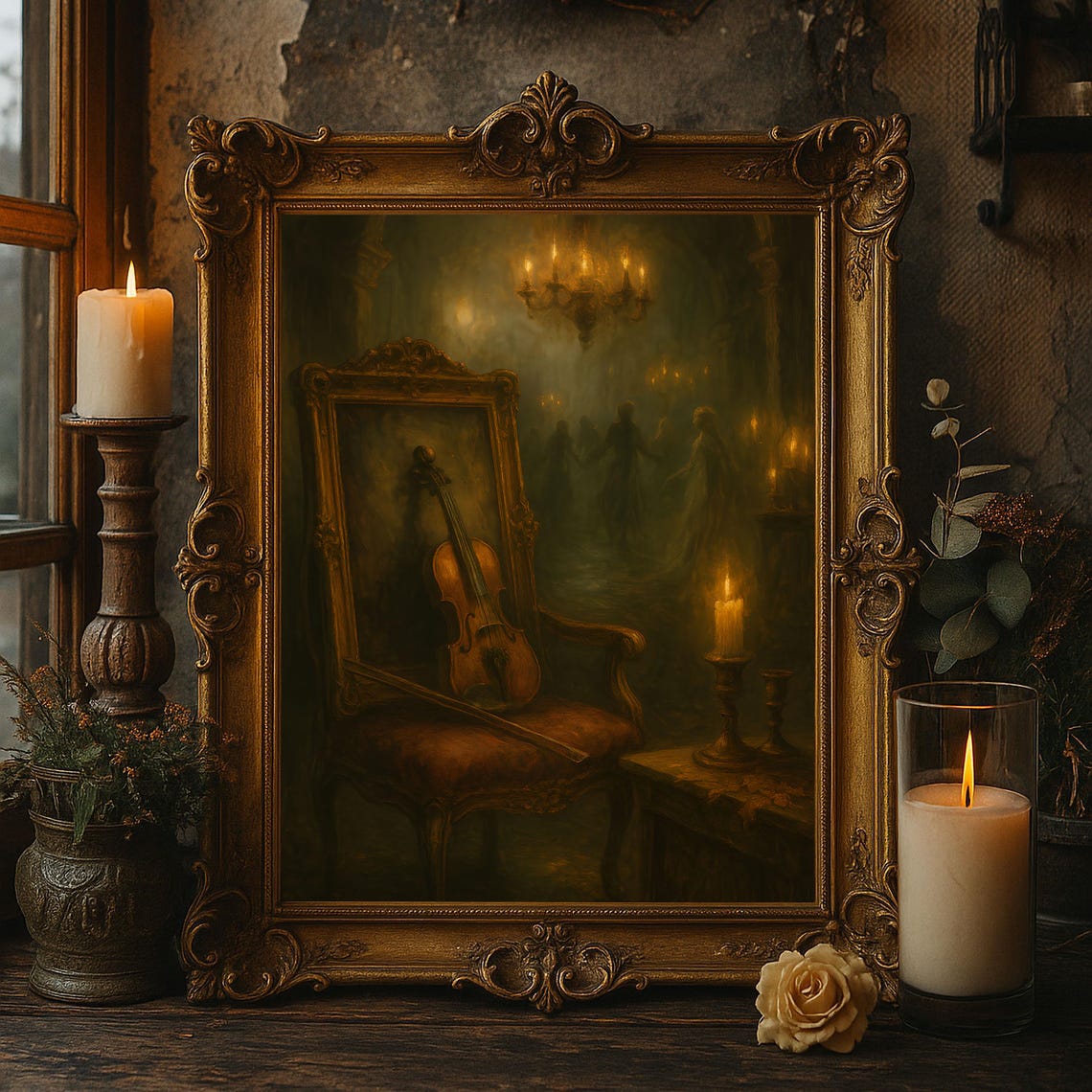 Haunted Violin Gothic Wall Art Dark Academia Ghostly Ballroom Print Halloween Paranormal Spooky Decor