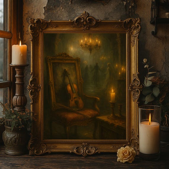 Haunted Violin Gothic Wall Art Dark Academia Ghostly Ballroom Print Halloween Paranormal Spooky Decor