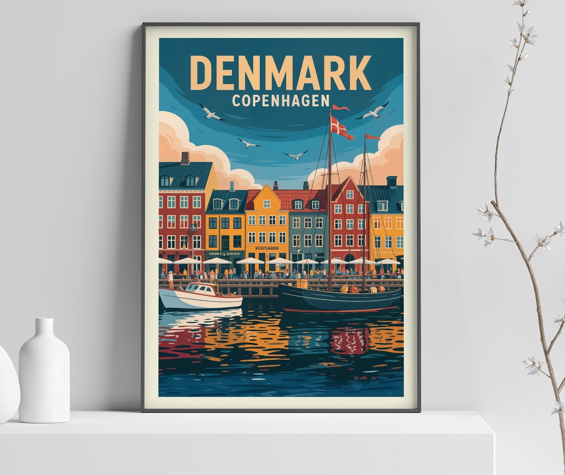 Denmark Copenhagen Vintage Travel Poster Print
