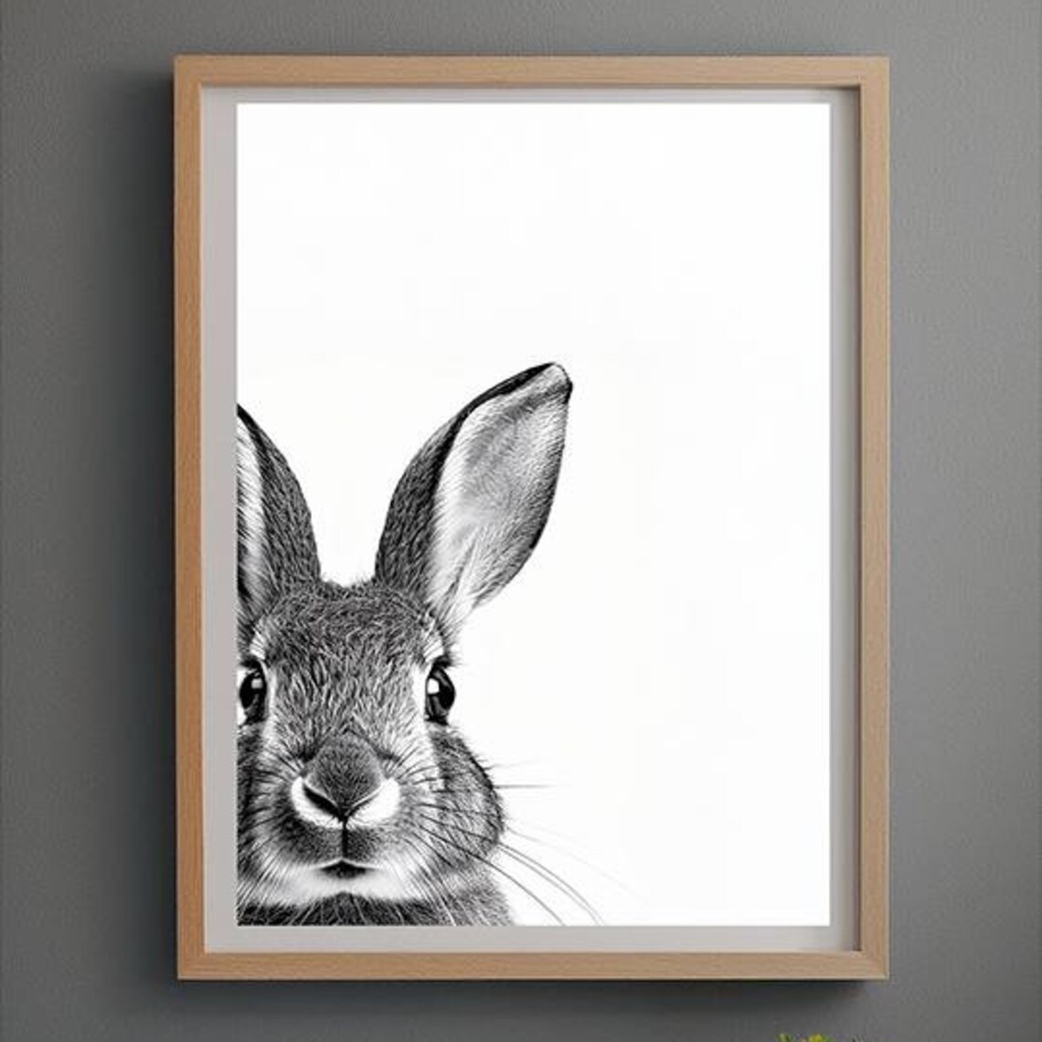 Peeking Bunny Close-Up Black and White Wildlife Photography Poster