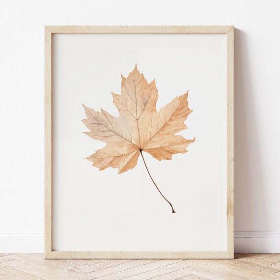 Minimalist Fall Leaf Press Watercolor Art Print