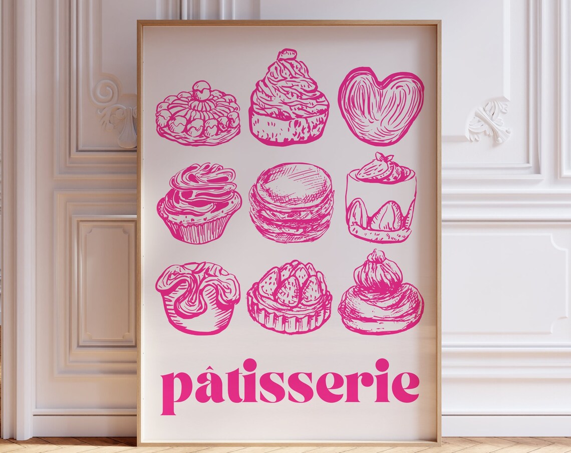 Patisserie Print French Pastry Poster Cake Print Parisian Wall Art Dessert Wall Print French Kitchen Decor Retro Food Print Home Gift - Image 2