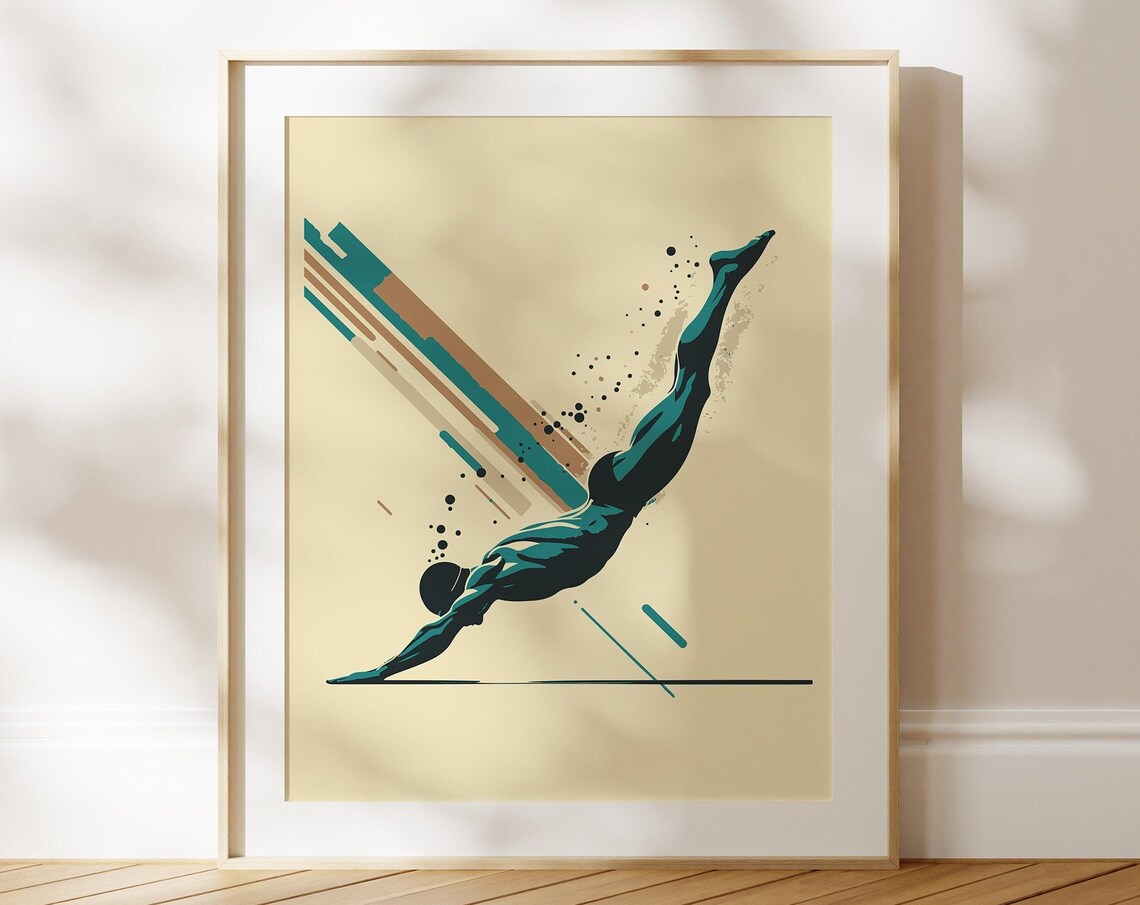 Athletic Diver Jump Start Abstract Swimmer Mid Air Sports Poster
