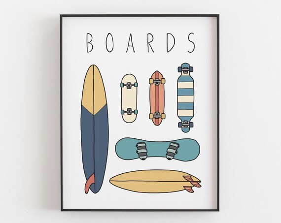 Boards Print Surfboard Snowboard Skateboard Longboard Poster Colorful Wall Art Kids Room Decor Beach House Decor Mailed Print
