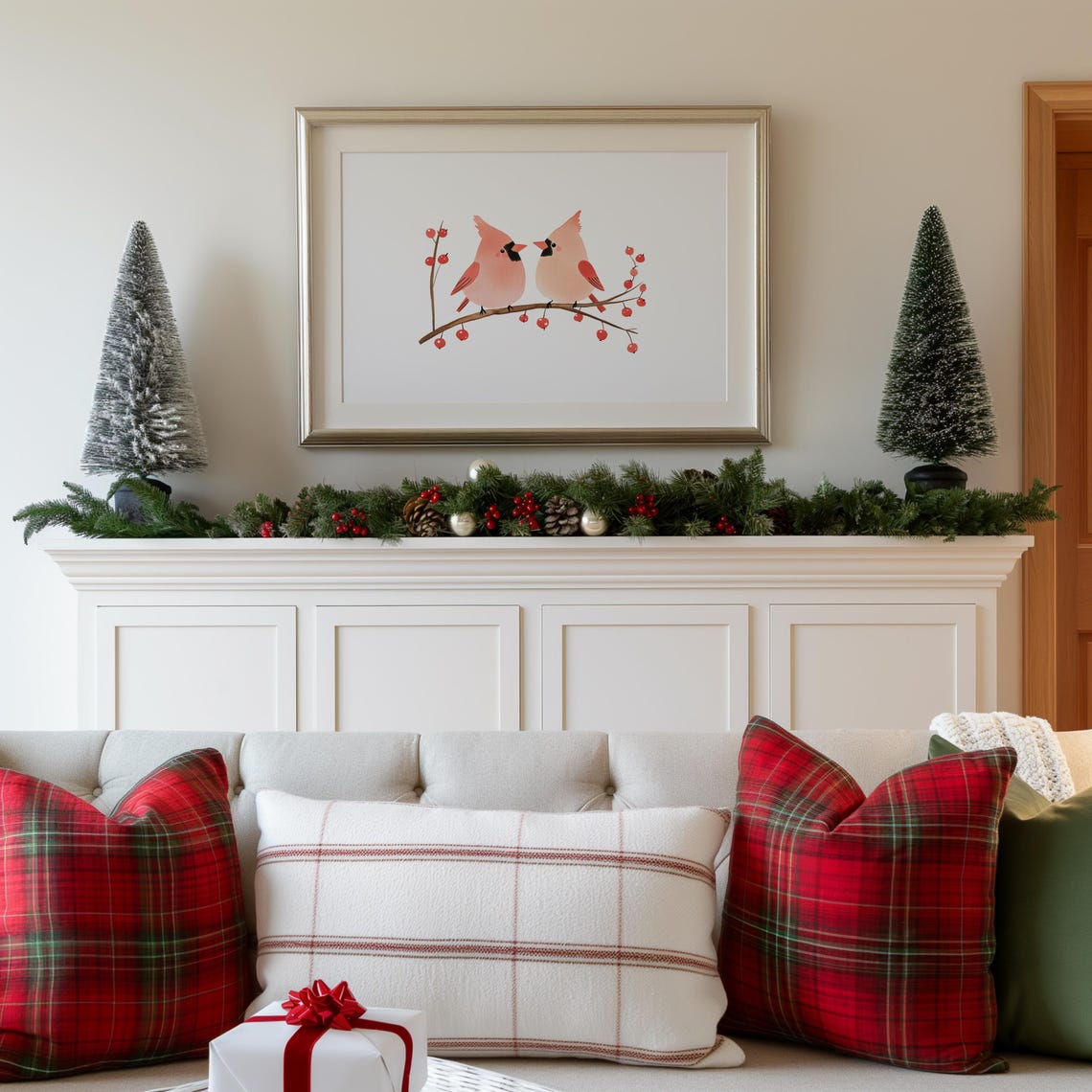 Two Cardinals Berry Branch Winter Birds Watercolor Nursery Poster - Image 4