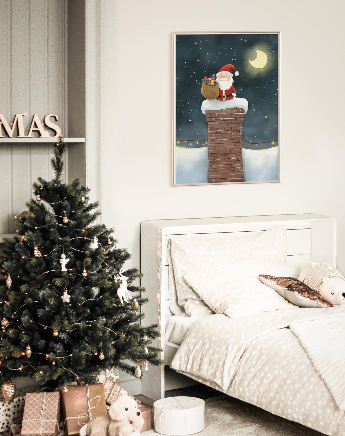 Santa Claus Nursery Wall Art Holiday Kids Room Art Christmas Home Decor Christmas Eve Nursery Print Kids Room Christmas Poster - Image 2