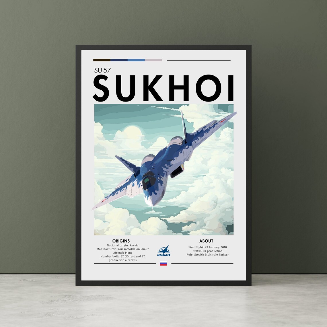 Sukhoi Su-57 Aircraft Art Print, Stealth Jet Poster