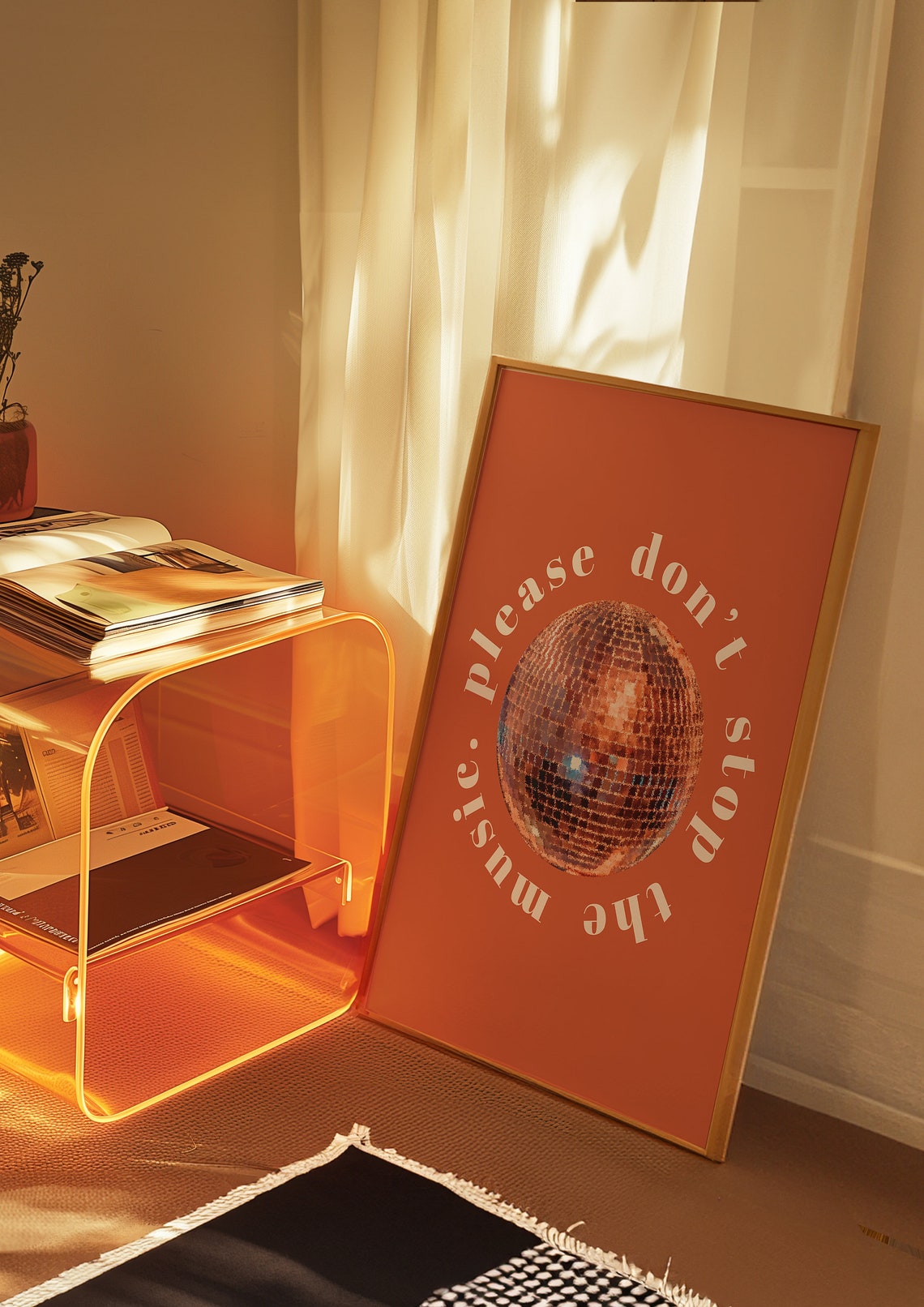 Please Don't Stop the Music Disco Ball Retro Orange Song Poster - Image 2